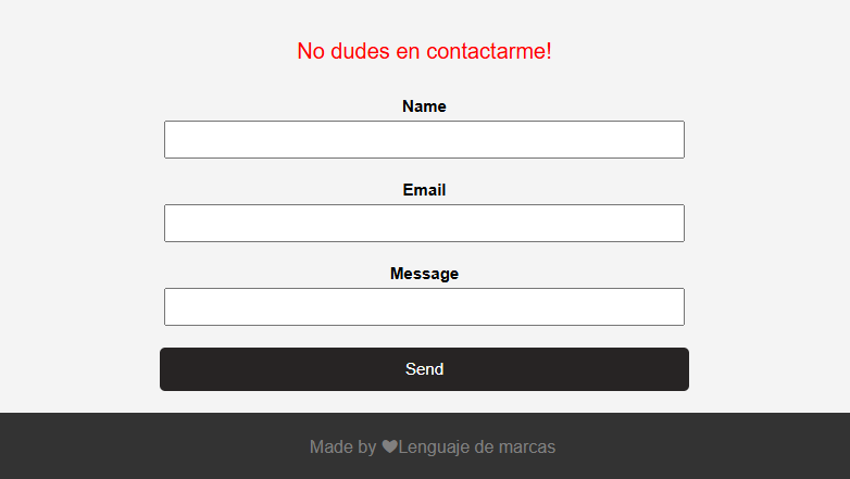Formulario de contacto y pie de página.