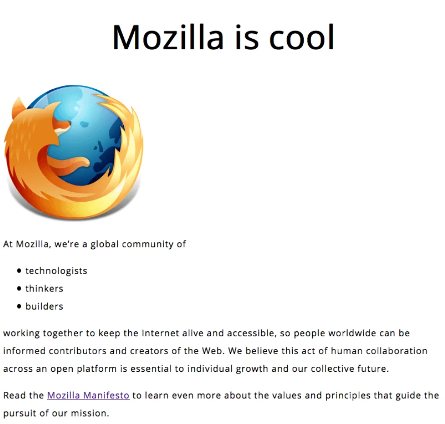 Página Mozilla con una fuente sin remates, título centrado y espacios entre líneas y letras.