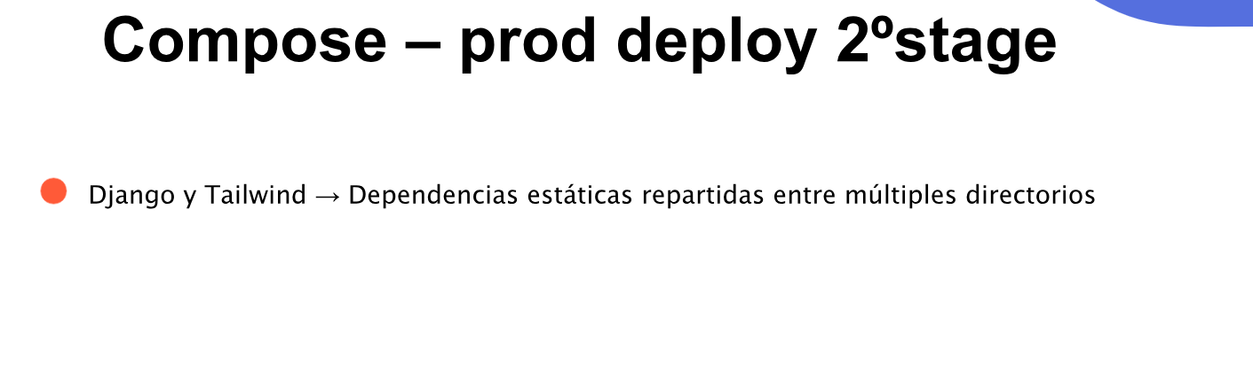 Django y Tailwind tienen dependencias estáticas repartidas entre múltiples directorios.