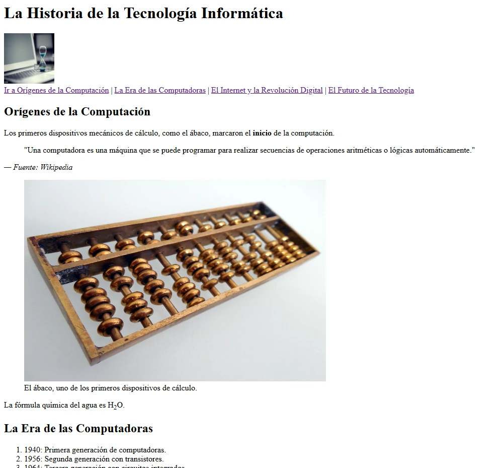 Cabecera, navegación y orígenes de la computación.